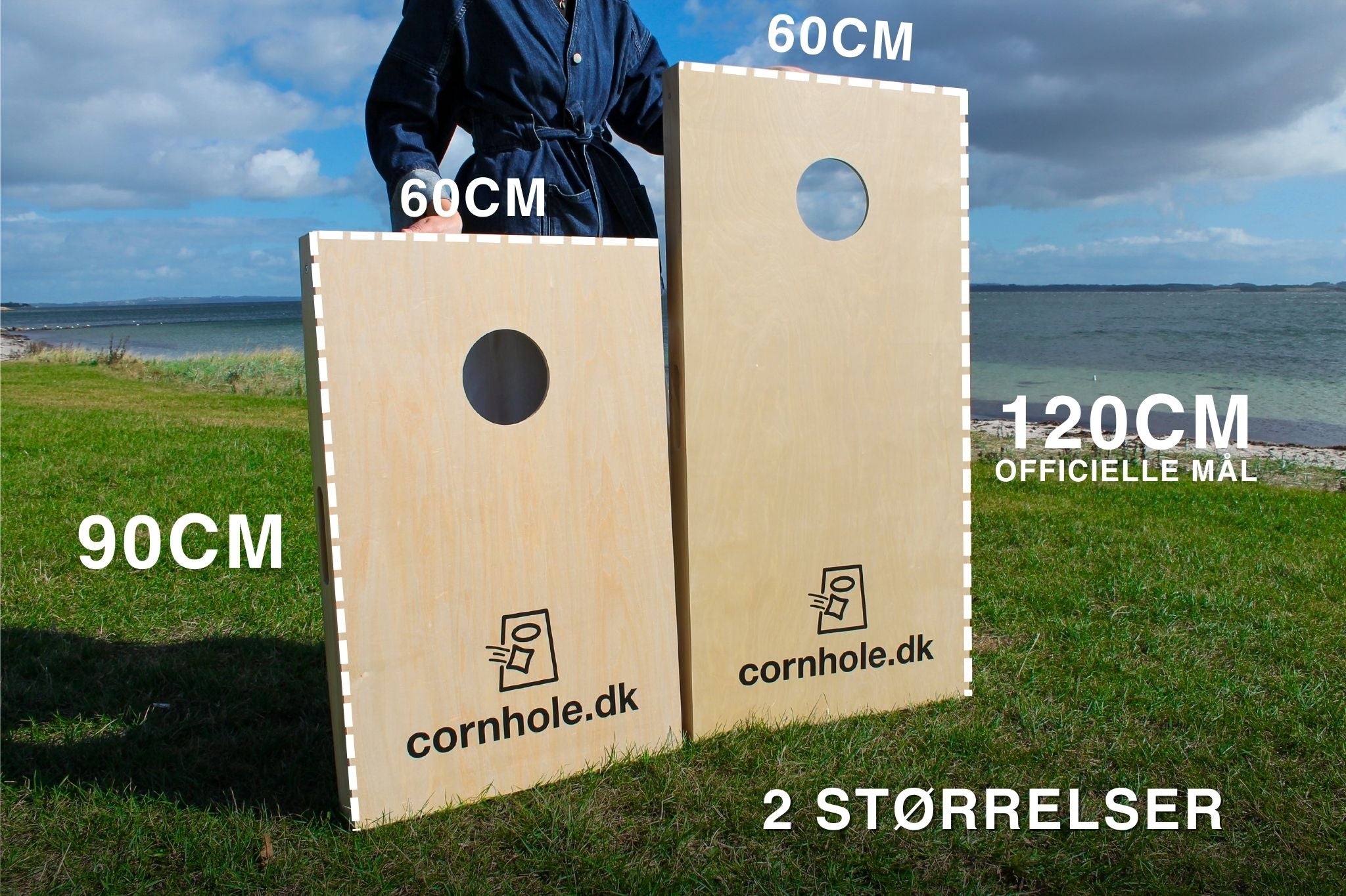Sammenligning af cornholespil i de officielle mål 120x60cm fra cornhole.dk og et cornholspil i målene 90x60 cm også fra cornhole.dk