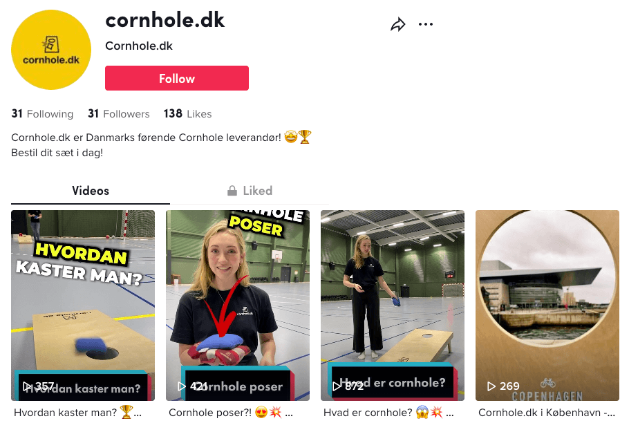 Cornhole.dk tiktok profil