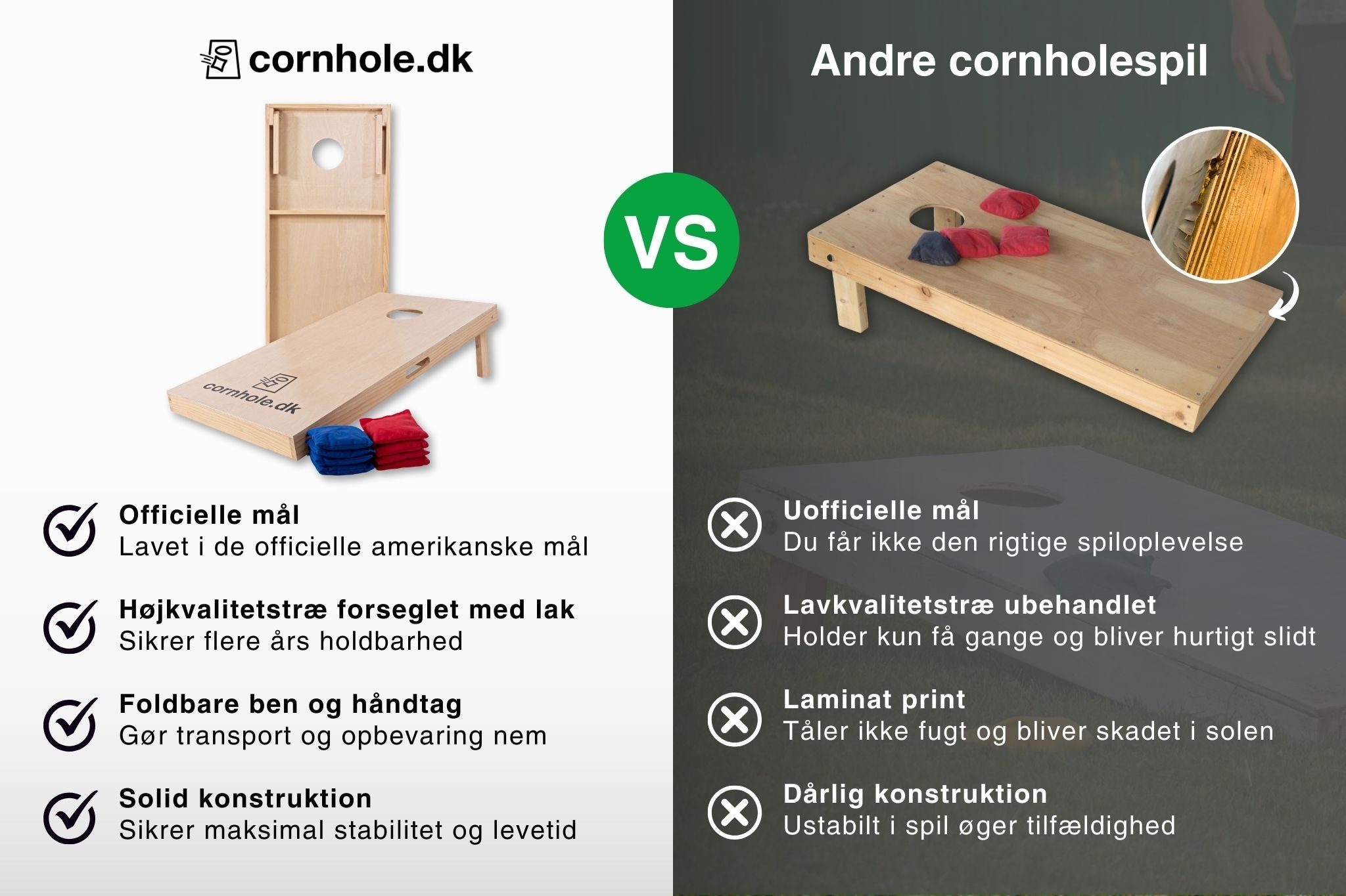 Cornhole sæt 120x60 cm. (Officielle mål)